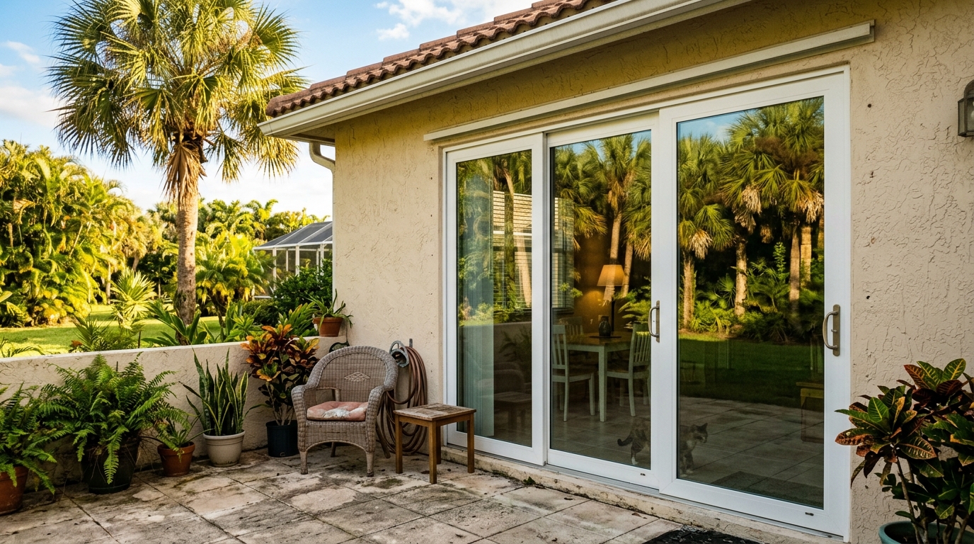 Florida home with sliding glass patio doors