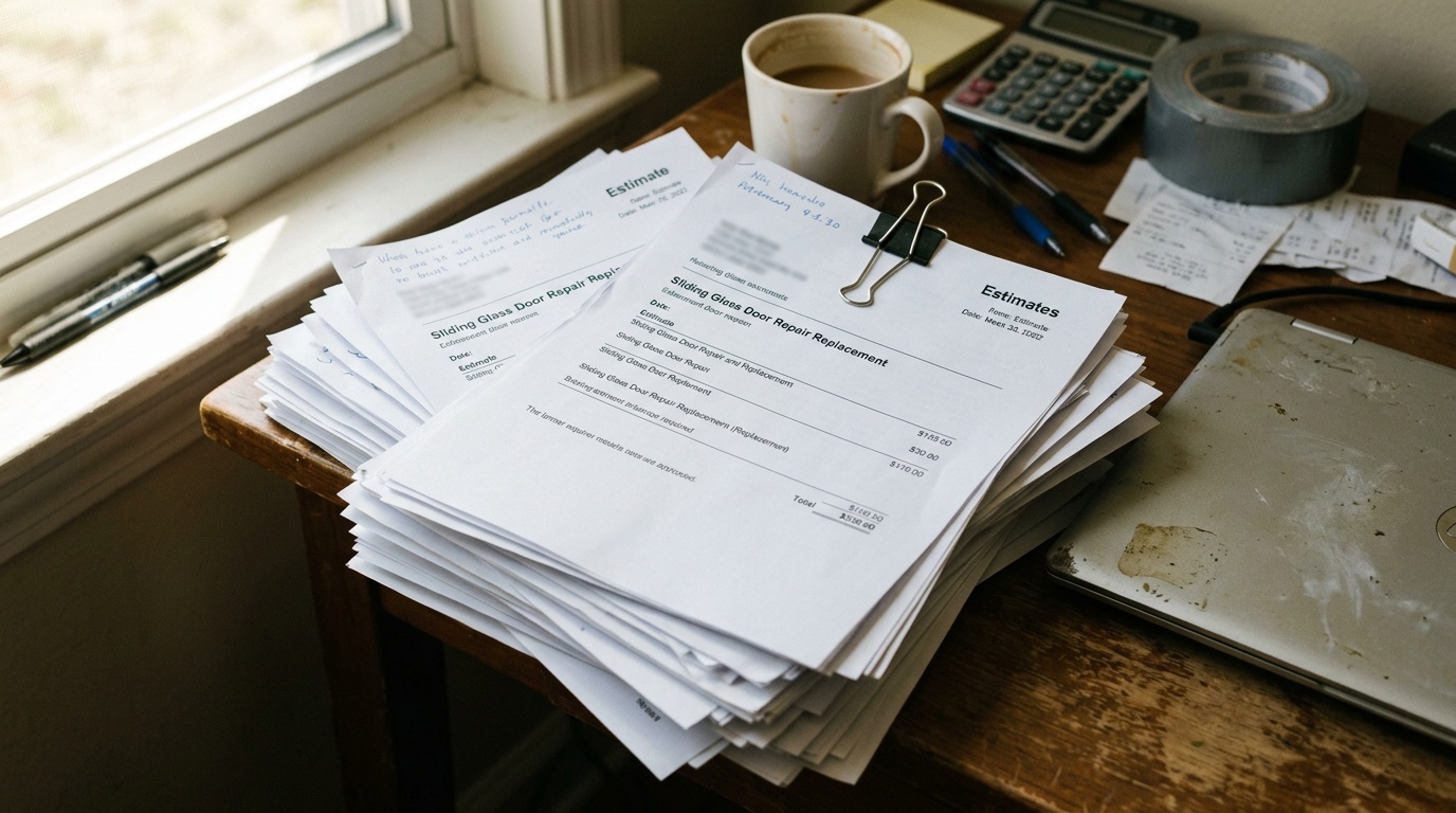 Stack of stale repair estimates on desk