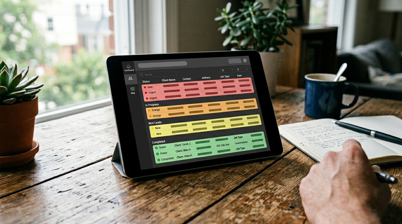 Tablet showing color-coded pipeline dashboard