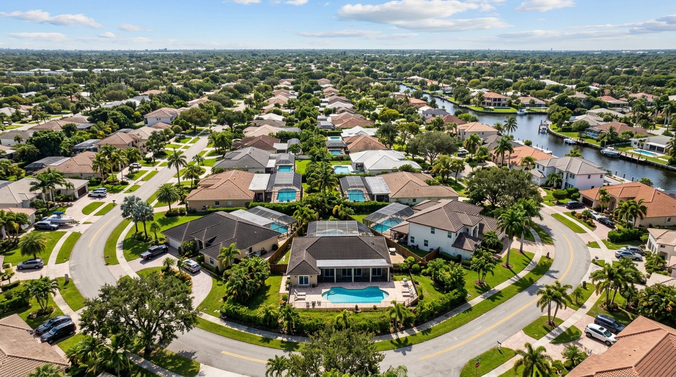 Aerial view of South Florida neighborhood